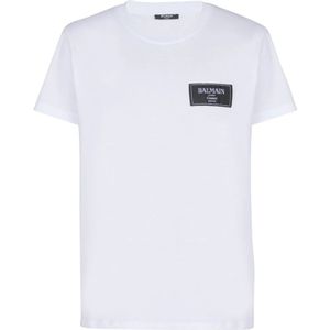 Balmain T-shirt met Couture label , White , Heren , Maat: 2XL