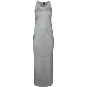 Pinko - Grijze Gebreide Ribgebreide Midi Jurk - Dames