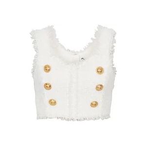 Balmain Tweed crop top , White , Dames , Maat: M