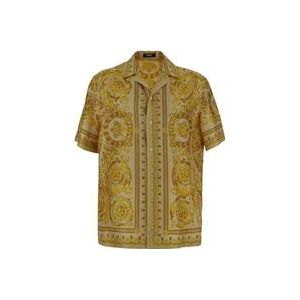 Versace Zijden Shirt - Stijlvol en Luxueus , Yellow , Heren , Maat: L