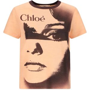 Chloé - T-shirt - Wit - Katoen - Logo Motief