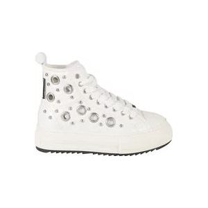 Dsquared2 Witte leren studsneakers , White , Dames , Maat: 39 EU