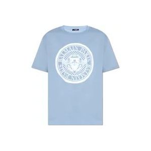 Balmain Katoenen T-shirt , Blue , Heren , Maat: M