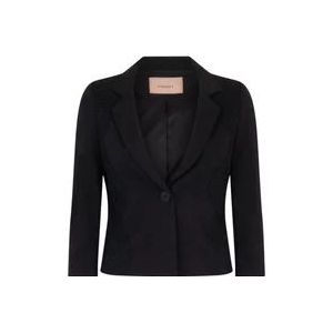 Twinset Zwarte Jas Milano Design Kant , Black , Dames , Maat: L