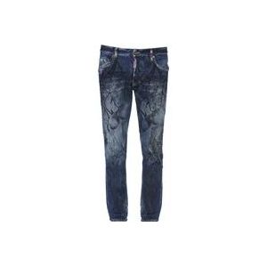 Dsquared2 Floral-Print gebleekte skinny jeans , Blue , Heren , Maat: S