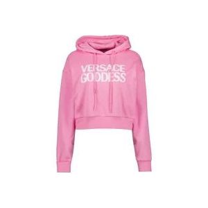 Versace Hoodie Goddess Sweatshirt Kort Logo , Pink , Dames , Maat: XS