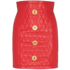 Balmain Gewatteerde lamsvacht rok met diamantmotief , Red , Dames , Maat: 2XS