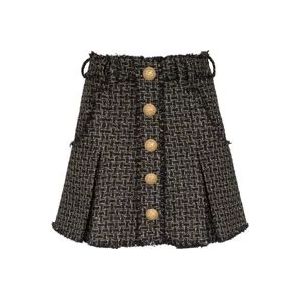Balmain Lurex tweed pleated skirt , Black , Dames , Maat: M