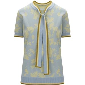 Elisabetta Franchi, Dames, Truien, Blauw, Maat: L Leer,