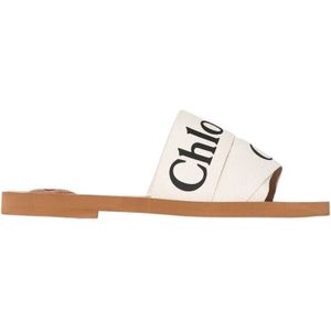 Chloé Woody Flat Mules , White , Dames , Maat: 36 EU