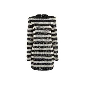 Balmain Geborduurde korte gewaad met kralen , Black , Dames , Maat: XS