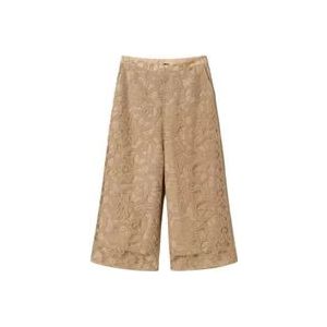 Twinset Geborduurde Organza Cropped Broek , Beige , Dames , Maat: L