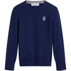 Brunello Cucinelli, Heren, Truien, Blauw, Maat: L Kasjmier,
