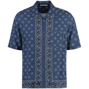 Palm Angels - Navy Paisley Print Shirt - Overhemd - Blauw - Korte Mouwen