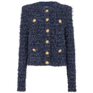 Balmain Geknipte tweed gebreide jas , Blue , Dames , Maat: XS