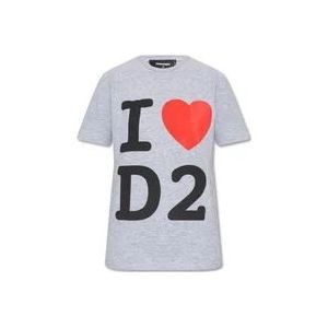Dsquared2 Bedrukt T-shirt, Grijze Shirt met Hart Motief , Gray , Dames , Maat: L