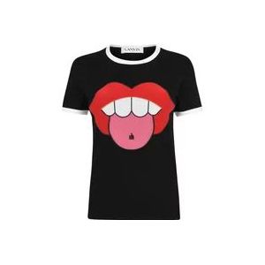 Lanvin Zwart Lips Logo T-Shirt , Black , Dames , Maat: XS