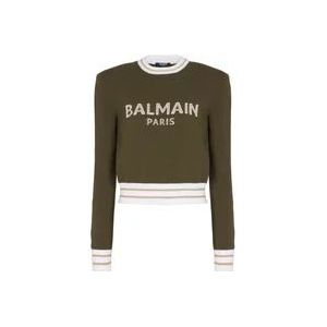 Balmain Gebreide wollen trui met logo , Green , Dames , Maat: XS