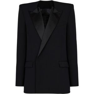 Balmain Grain de poudre jas met satijnen revers , Black , Heren , Maat: M