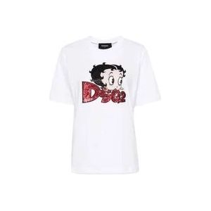 Dsquared2 T-shirts en Polos met Cartoon Print , White , Dames , Maat: S