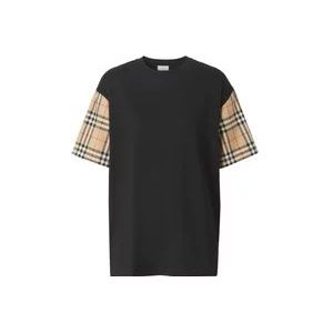 Burberry Vintage Check-mouw T-shirt , Black , Dames , Maat: 2XS