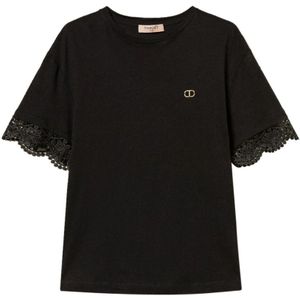 Twinset, Dames, Tops, Zwart, Maat: S Katoen,