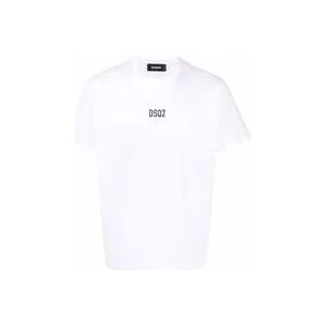 Dsquared2 Witte T-shirt met ronde hals en bedrukt logo , White , Heren , Maat: S