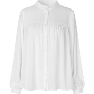 Lollys Laundry - Blouse - Wit - Viscose - Lange Pofmouwen, Mandarijnkraag, Knoopsluiting