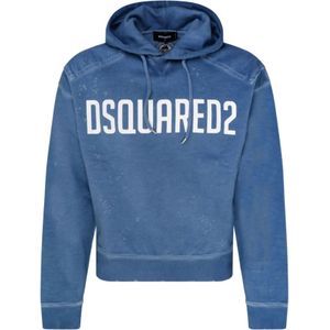 Dsquared2, Heren, Sweatshirts & Hoodies, Blauw, Maat: M Katoen,
