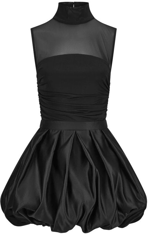 Nicowa - Feestjurk - Zwart - Satijn - Mouwloos met Mesh-inzet