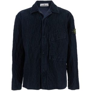 Stone Island, Heren, Overhemden, Blauw, Maat: M Katoen,