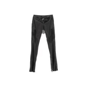 Versace Leren broek met franje , Black , Dames , Maat: S