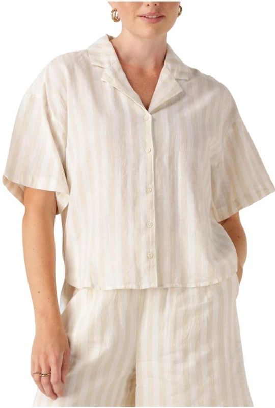 Selected Femme - Slfluisa Blouse - Beige - Korte Mouwen - Luchtige Stof