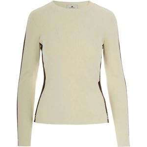 Elisabetta Franchi, Dames, Truien, Beige, Maat: S Leer,