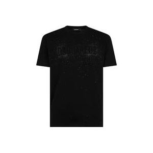 Dsquared2 Logo-versierd zwart T-shirt , Black , Heren , Maat: XL