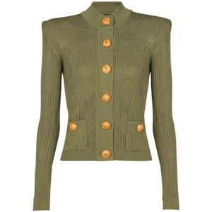 Balmain Gingham opengebreide vest , Green , Dames , Maat: XL