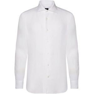 Boggi Milano - Regular Fit - Linnen Overhemd - Wit - Lange Mouwen