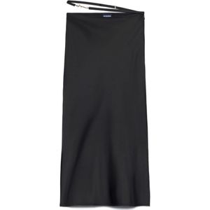 Jacquemus Gouden Logo Satijnen Midi Rok , Black , Dames , Maat: XS