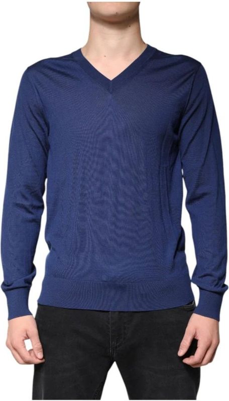 Dolce & Gabbana - V-Neck Sweater Classic Knit - Navy Blue - Cashmere
