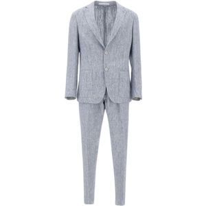 Eleventy, Heren, Pakken, Blauw, Maat: XL Linnen,