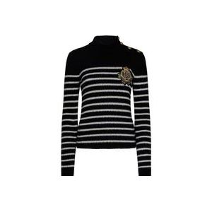 Balmain Zwarte Gestreepte Kasjmier Wol Coltrui , Black , Dames , Maat: M