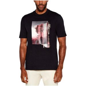Hugo - Boss Taut 30 - T-shirt - Zwart - Katoen - Abstracte Borstprint