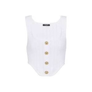 Balmain Buttoned knitted corset top , White , Dames , Maat: M