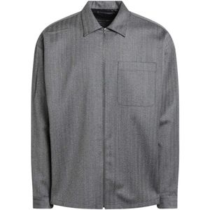 Prada, Heren, Jassen, Grijs, Maat: M Wol,