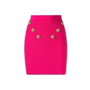 Balmain Fuchsia Geribbelde Gebreide Rok , Pink , Dames , Maat: S