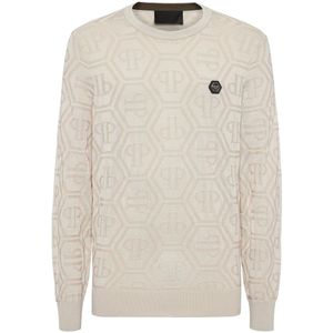 Philipp Plein, Heren, Truien, Beige, Maat: S Zijde,