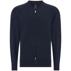Boggi Milano - Gebreid Jack - Blauw - Merinowol - Met Volledige Rits en Bomberkraag