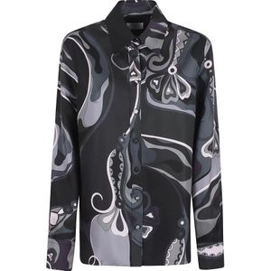 Pucci, Dames, Blouses & Shirts, Zwart, Maat: XS Zijde,