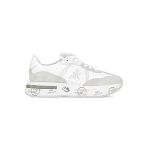 Premiata Witte Leren en Stoffen Sneakers met Pailletten , White , Dames , Maat: 40 EU