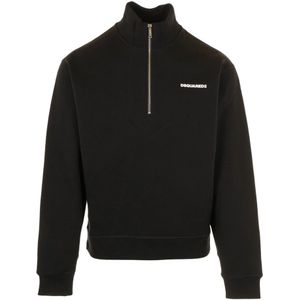 Dsquared2, Heren, Sweatshirts & Hoodies, Zwart, Maat: M Katoen,